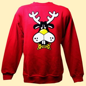 Image of Unisex Dopey Dasher the Reindeer Christmas Sweatshirt (Red)