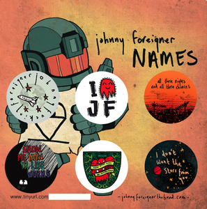 Image of Johnny Foreigner NAMES '6 x BADGE SET' EP