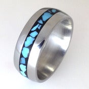 Image of Titanium Band with Mosaic Turquoise Inlay