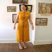 Image of vINTAGE 70S AMBER VELVET PARTY SHEATH W/RIBBON BELT S