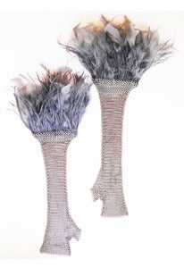 Image of Silver-tone and grey chainmaille and feather opera gloves + colors