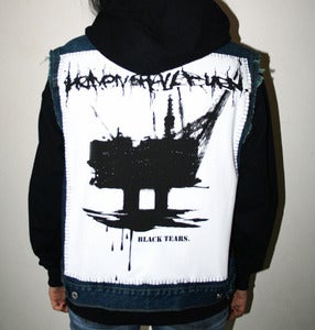 Image of SICK X HEAVEN SHALL BURN Unisex 'BLACK TEARS' denim vest & hoody SMALL (38")