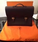 Image of Hermes Dark Brown Double Lock Briefcase UNUSED