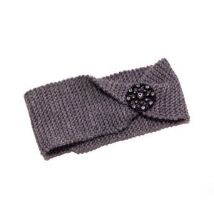 Image of Folded Grey Knitted Headband w/ Crystal Medallion