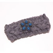 Image of Cableknit Grey Headband with Turquoise Flower