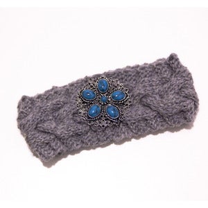 Image of Cableknit Grey Headband with Turquoise Flower