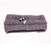 Image of Grey Cableknit Headband with Silver Rose