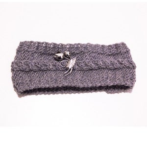 Image of Grey Cableknit Headband with Silver Rose