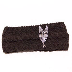 Image of Chocolate Brown Wool Headband with Leaves