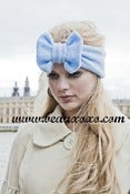 Image of Knitted Bow Headband Oversized Bow Cute Cosy Kawaii Lolita Ear Warmer in Baby Blue
