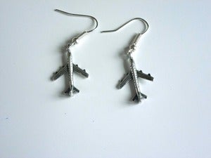 Image of Small Silver Tone Plane Earrings