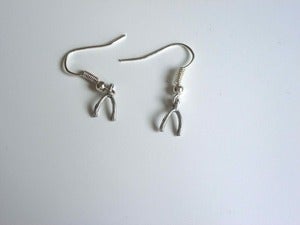 Image of Small Silver Tone Wishbone Earrings