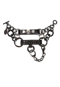 Image of Equestrian leather, Swarovski crystal and chain interconnecting bracelet
