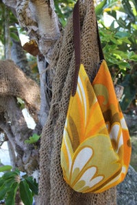 Image of vintage bird of paradise linen slouch bag