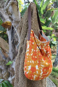 Image of vintage abstract linen slouch bag