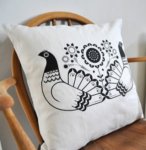 Image of Bantam cushion cover - Hand Printed on White Linen Cotton Blend Fabric
