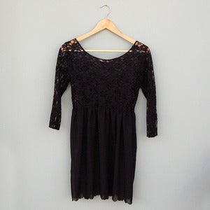 Image of Black Lace Long Sleeve Scalloped Hem Babydoll Dress by Kee Boutique 