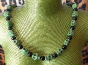 Image of Green & Black Sugar Candy Skull Stone Effect Day of the Dead Día de Muertos Necklace