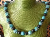 Image of Turqouise and Black Sugar Candy Skull Stone Effect Day of the Dead Día de Muertos Necklace