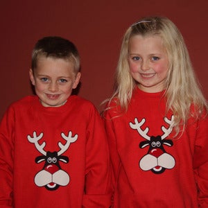 Image of Rudolph the Red Nosed Reindeer Childrens Christmas Sweatshirt/ Jumper (Red)