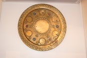 Image of Round Brass Tray with Turquoise and Coral Accents