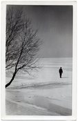 Image of LONE MAN IN STARK WHITE FIELD VINTAGE SNAPSHOT PHOTO