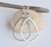 Image of Everyday Wear Large Silver Teardrop Hoop Earrings - Choose Swarovski Crystal Color