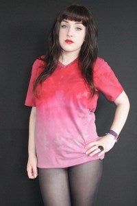 Image of Red Acid Wash Dip Dye T-shirt 