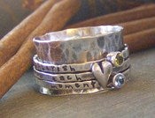 Image of Heart and stones spinner ring... sterling silver personalized hand stamped spinner ring