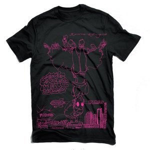 Image of Sitting Upside Down T Shirt (Black/Pink Print)