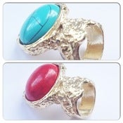 Image of Red/Blue Gold Plated Oval Gemstone Ring 