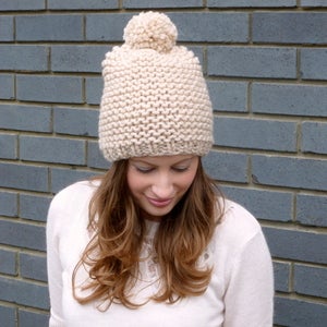 Image of Chunky pom pom beanie hat