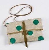 Image of foldover crossbody bag with hand cut leather dots (jade)