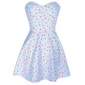 Image of Strapless Blue Floral Dress