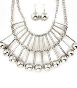 Image of Beaded Bib Style Necklace Set (Silver or Gold)