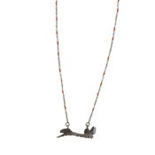 Image of oxidized silver cod-dentary on 22” hand-beaded silver chain (P52sil22)