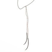 Image of oxidized silver cod-branchiostegal hand-beaded adjustable cable-chain tassel-necklace (P56sil1618)