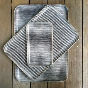 Image of Linen Tray: Grey Thin White Stripe