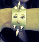 Image of Gold Leather Cuff with Spikes