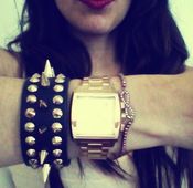 Image of Black Leather Cuff with Spikes