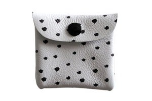 Image of Change Purse- White Leather with Black Paint Dabs