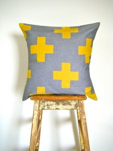 Image of Organic Cotton Cushion Cover - Plus One - Yellow and Grey