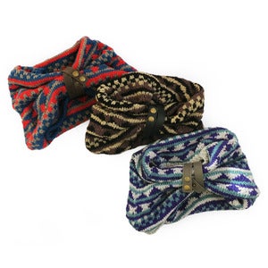 Image of VELA Handknit Banana Yarn Snood with Leather Strap - GEOMETRIC