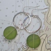 Image of Hammered Hoop Sea Glass Earrings in Silver