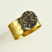 Image of Hammered Brass Druzy Quartz Crystal Ring 