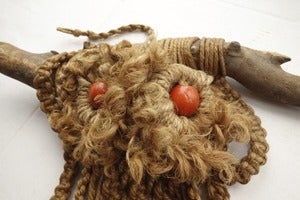 Image of Vintage 70's Macrame Owl Fiber Art Wall Hanging