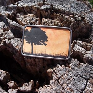 Image of Leather Belt Buckle - Silhouette Sunset