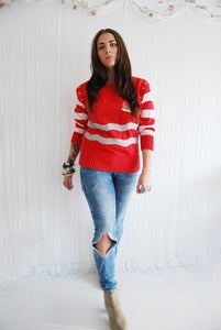 Image of Red nautical badge striped sailor jumper