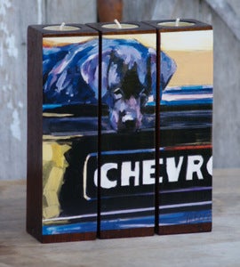 Image of CHEVRO Tealight Tryptych Set, black lab & chevy truck