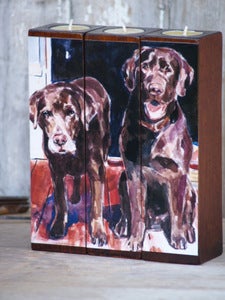 Image of PORCHLIGHT Chocolate Lab Tealight Triptych